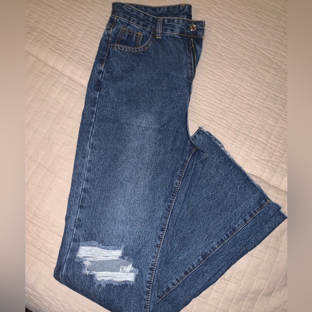 High Waist Ripped Raw Hem Jeans